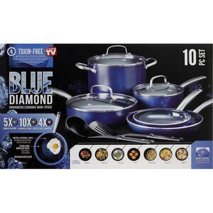 Blue Diamond10-Piece Aluminum Ceramic Nonstick Cookware Set in Blue New in Box